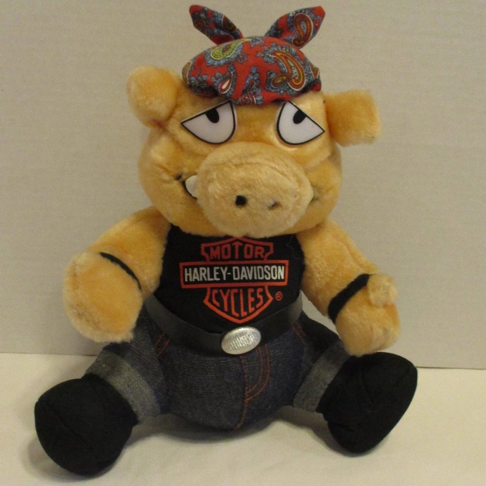Harley Davidson Plush Hog 1993 Medium Black Peach Red White Fun Soft Plush Hog